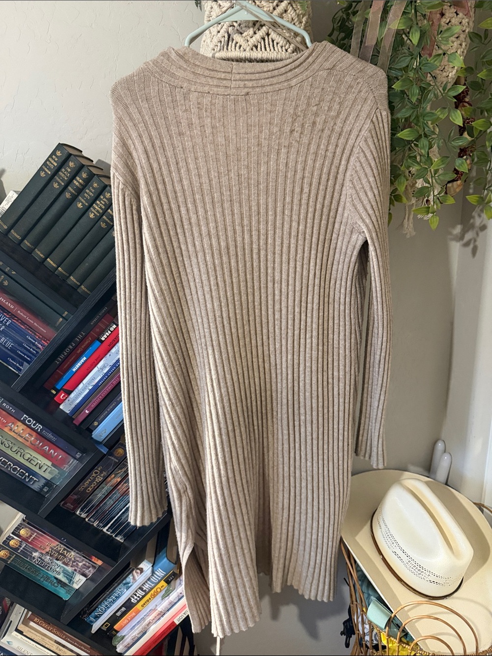 Cyrus Tan Ribbed Open-Front Long Cardigan - Picture 2 of 3
